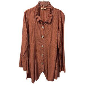 Soft Surroundings Orange & Black Striped Button-Front Tunic Top Sz L Tunic